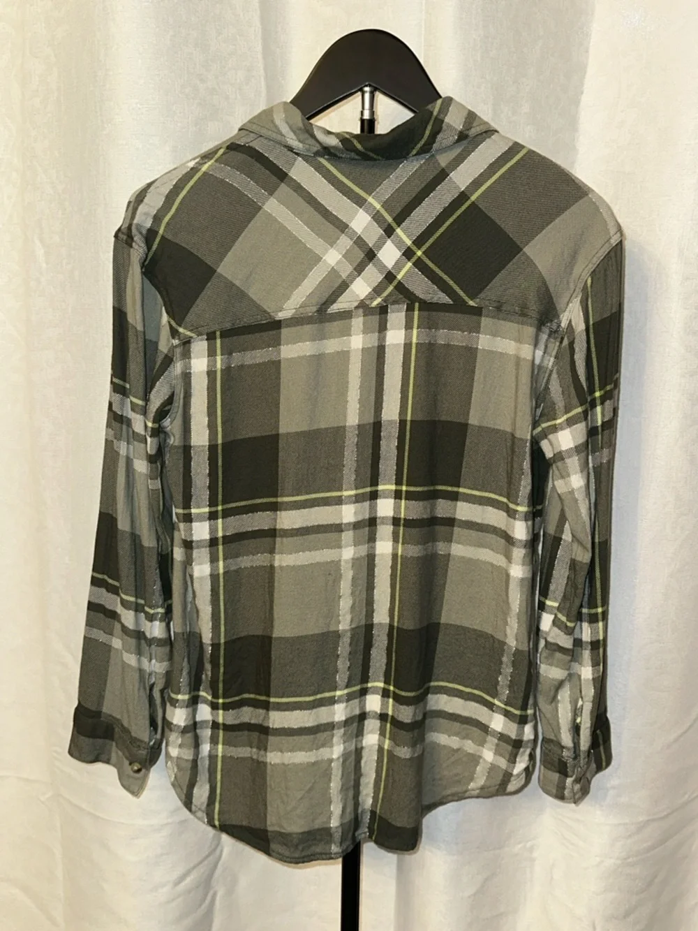 Justice Olive Green Metallic Threading Plaid Shit, Sz 14